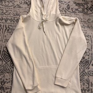 Ribbed White/Cream Hoodie Sweatshirt with Drawstring